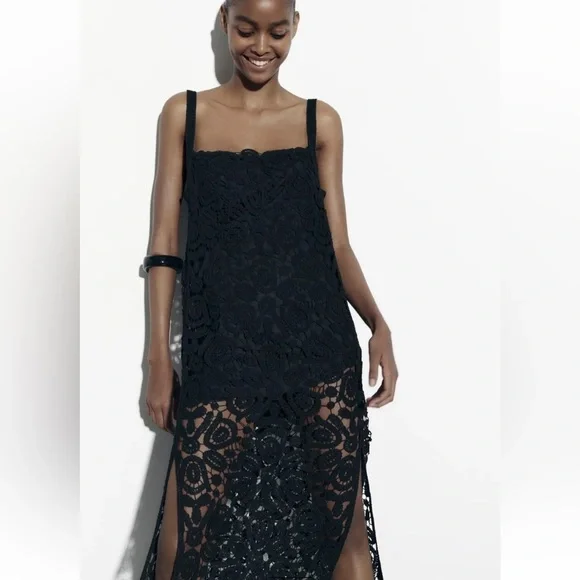 zara macrame knit dress Zara | Dresses | Zara Black Macrame Knit Dress